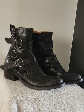 Old Gringo Sturgis Black Textured Leather Double-Buckle Ankle Boots